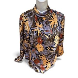 Vtg 80s Natalie‎ Women's tag M fits small Print Mock Neck Long Sleeve Blouse Top